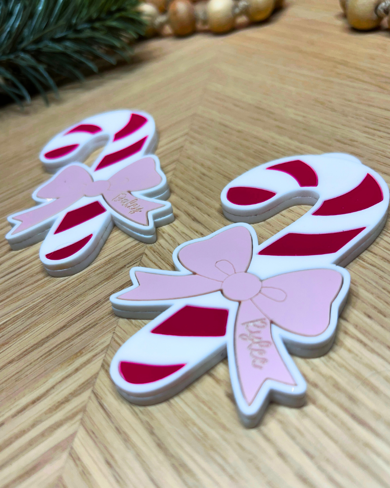 Candy Cane with Bow Ornament/Stocking Tag